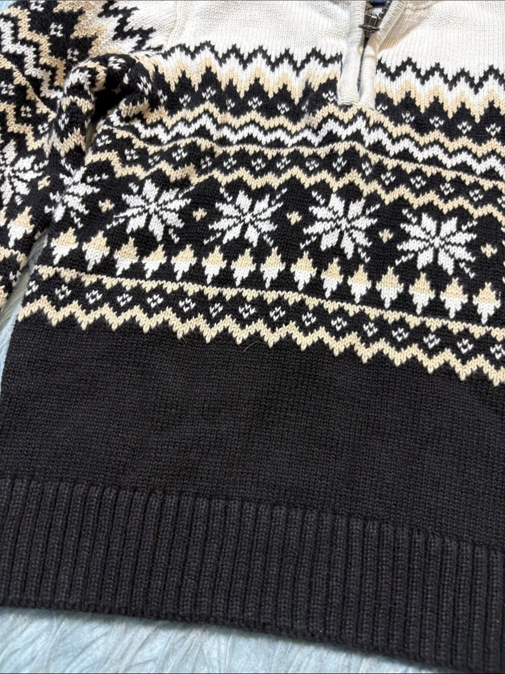 The Children’s Place Half-Zip Fair Isle Knit Pullover Sweater - Black & White 3T